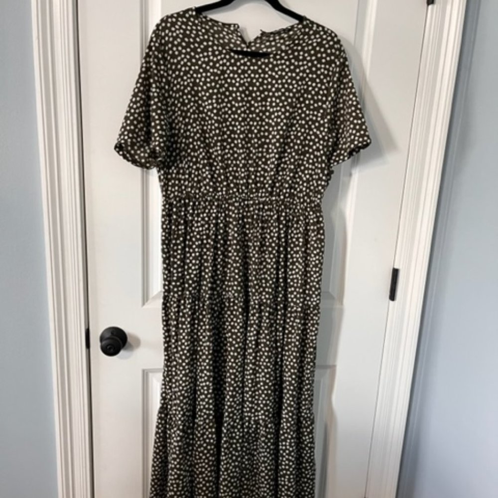 Olive Green and White "ditsy print" maxi